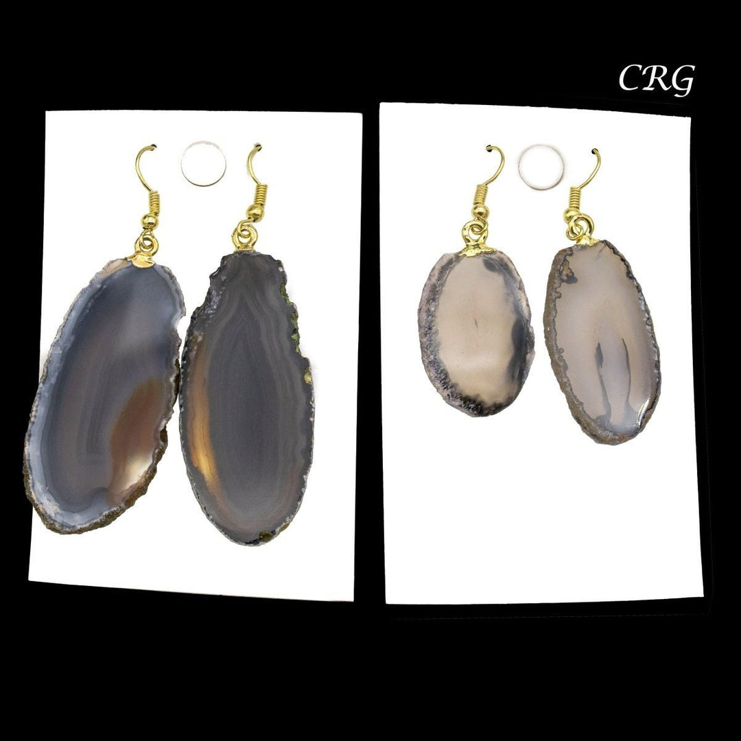 Agate Slice Plain Earrings with Gold Plated Wire 1 to 2 Inches (1 Pair)Crystal River Gems