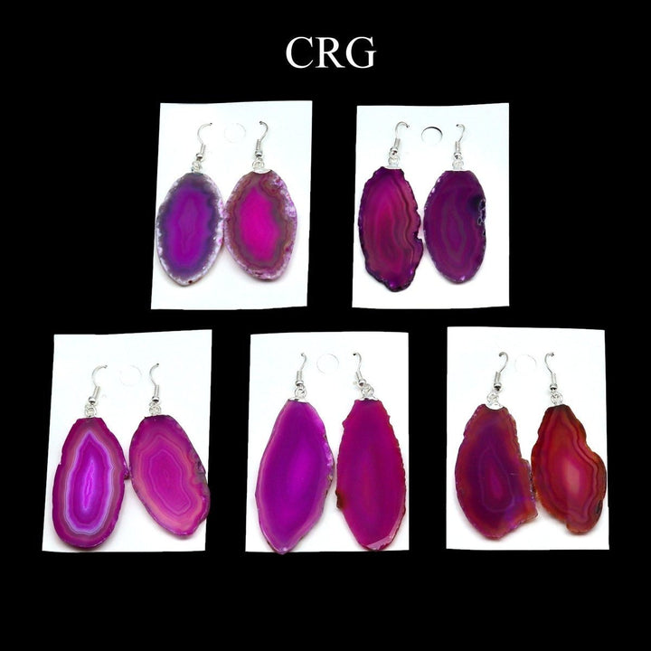 Agate Slice Plain Earrings with Silver Plated Wire 1 to 2 Inches (1 Pair)Crystal River Gems