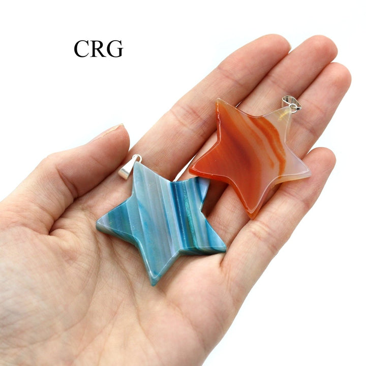 Agate Star Pendant with Silver Bail (4 Pieces) Size 1 to 2 Inches Crystal Jewelry Charm