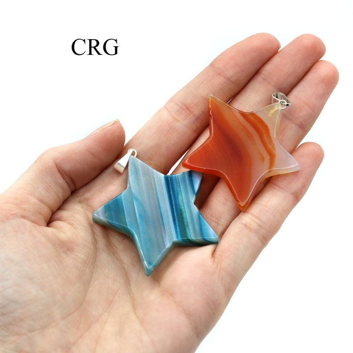 Agate Star Pendant with Silver Bail (4 Pieces) Size 1 to 2 Inches Crystal Jewelry CharmCrystal River Gems