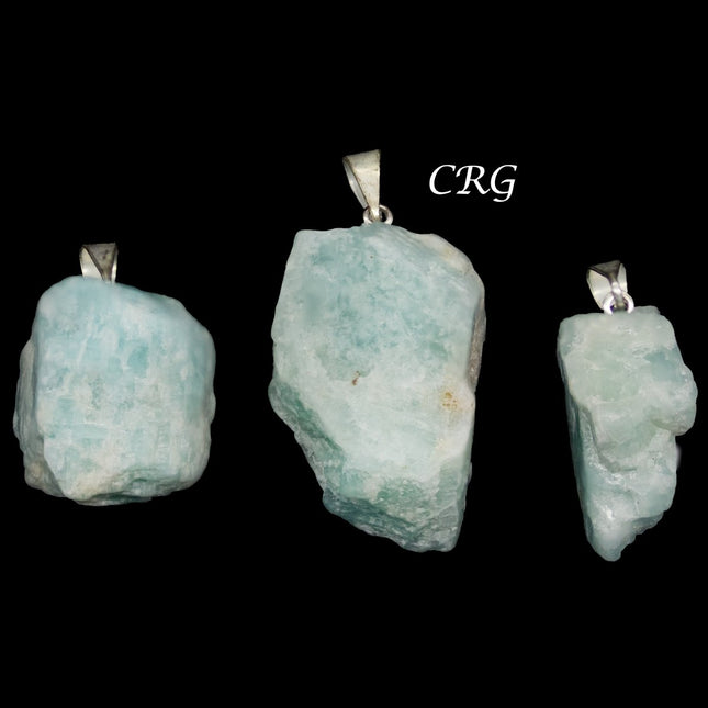 Amazonite Rough Rock Pendant with Silver Bail (5 Pieces) Size 18 to 22 mm Crystal Jewelry Charm