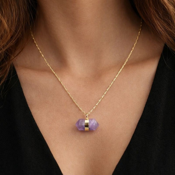 Amethyst Double Terminated Point Necklace with Gold Plating (17 Inches) (1 Piece)Crystal River Gems