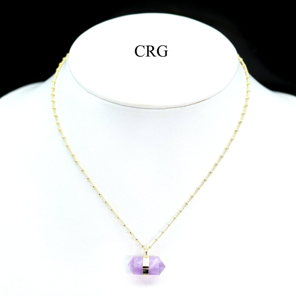 Amethyst Double Terminated Point Pendant Necklace with Gold Plating (1 Piece) Size 1 Inch Crystal JewelryCrystal River Gems