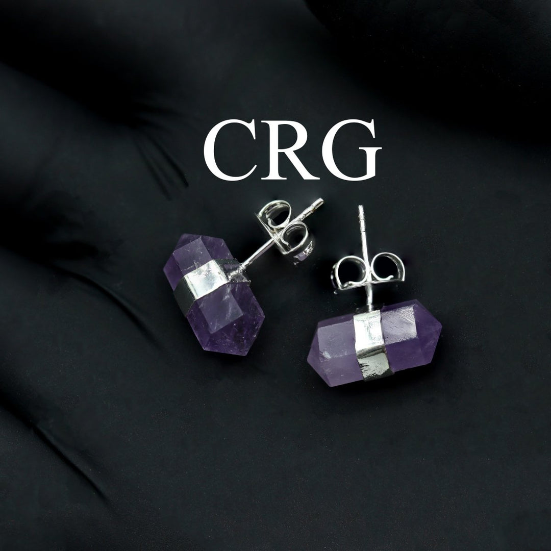 Amethyst Double Terminated Stud Earrings with Silver Plating (0.5 Inch) (1 Pair)Crystal River Gems