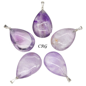Amethyst Drop Pendants with Silver Bail (5 Pieces) Size 1 to 1.5 Inches Crystal Jewelry Charm