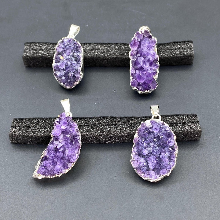 Amethyst Druzy Crystal Silver Oval PendantCrystal River Gems