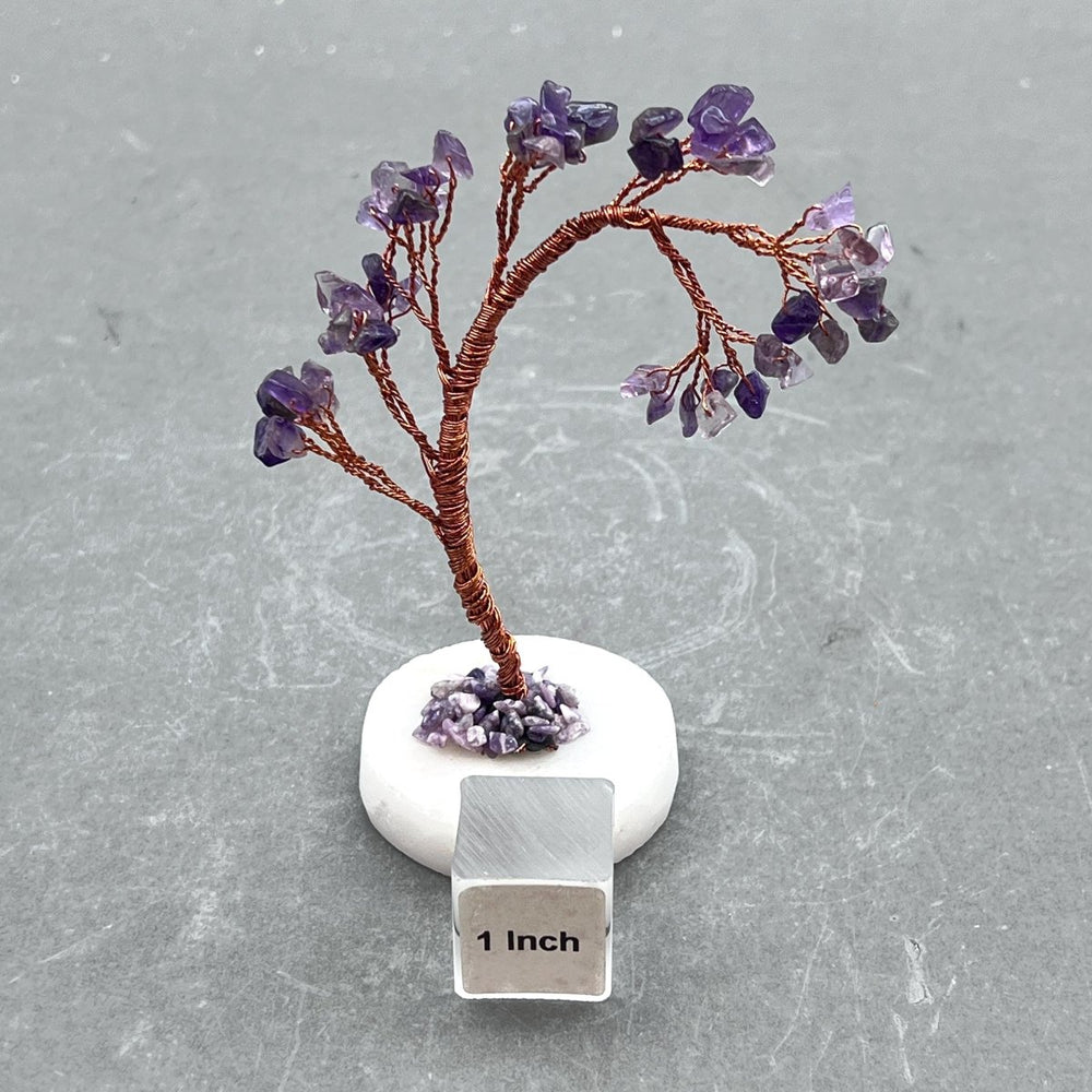 Amethyst Gemstone Chip Windblown Tree with Quartz Base and Copper WireCrystal River Gems