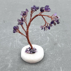 Amethyst Gemstone Chip Windblown Tree with Quartz Base and Copper Wire