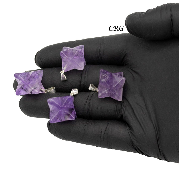 Amethyst Merkaba Pendant with Silver Bail (5 Pieces) Size 30 mm Crystal Jewelry Charm