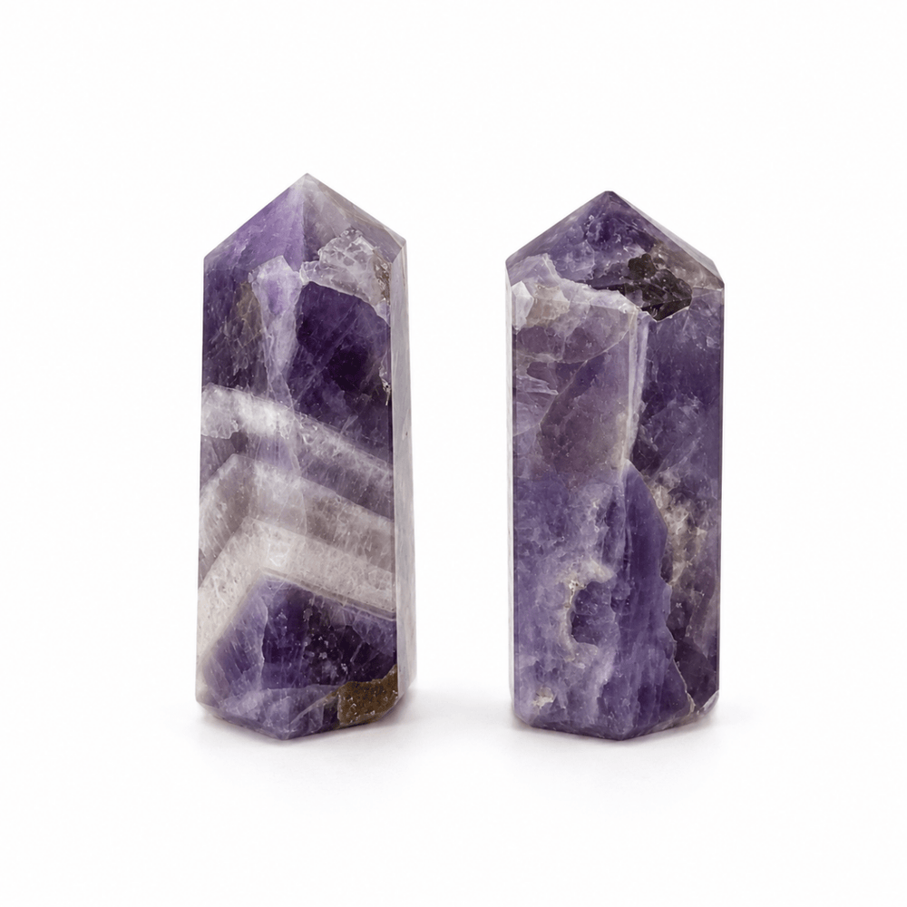 Amethyst Mini Towers (2 Pieces) Size 50 mm Crystal Gemstone PointsCrystal River Gems