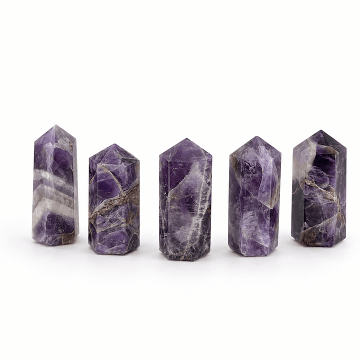Amethyst Mini Towers (2 Pieces) Size 50 mm Crystal Gemstone PointsCrystal River Gems