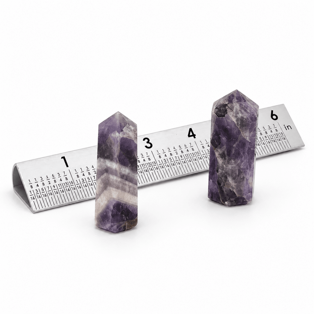 Amethyst Mini Towers (2 Pieces) Size 50 mm Crystal Gemstone PointsCrystal River Gems