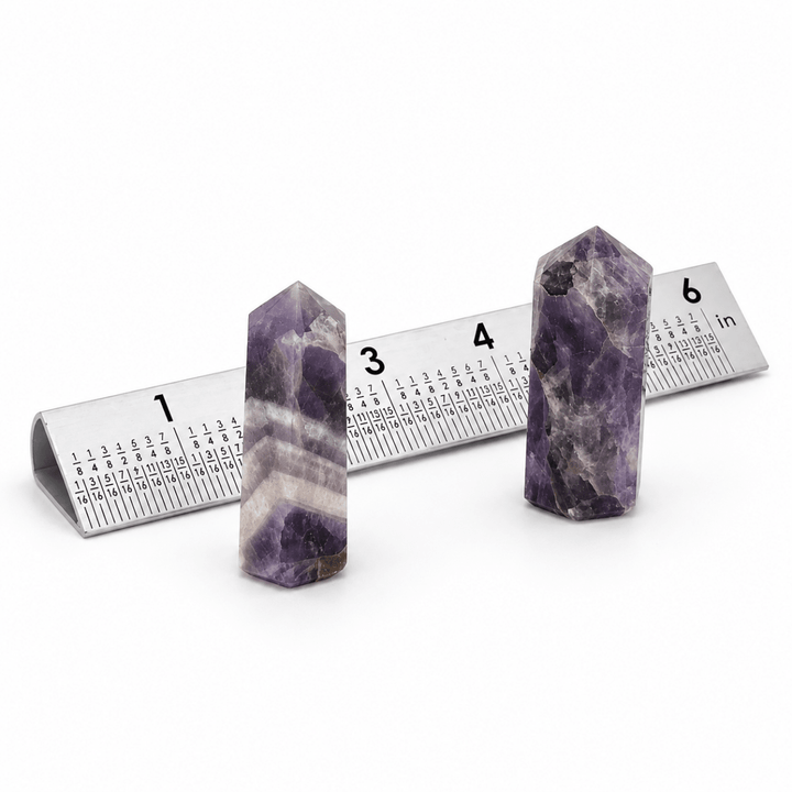 Amethyst Mini Towers (2 Pieces) Size 50 mm Crystal Gemstone PointsCrystal River Gems
