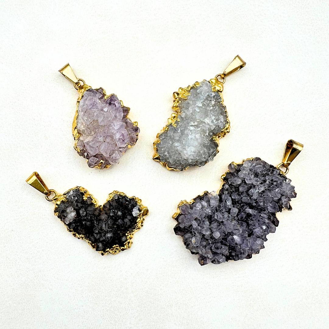 Amethyst Multicolor Druzy Crystal Gold Pendant Gemstone Wholesale Jewelry SupplyCrystal River Gems