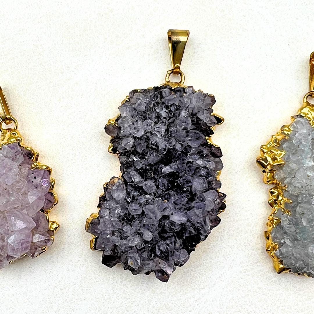 Amethyst Multicolor Druzy Crystal Gold Pendant Gemstone Wholesale Jewelry SupplyCrystal River Gems