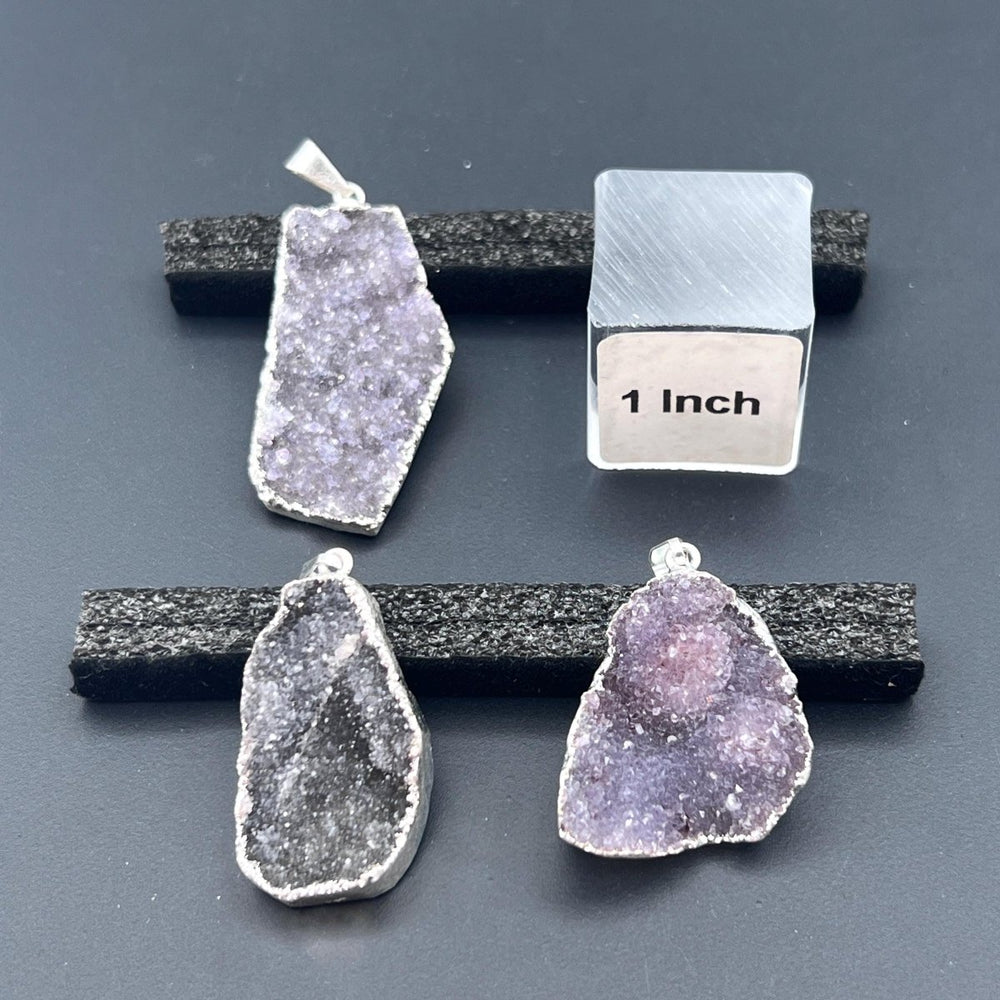 Amethyst Multicolor Druzy Crystal Silver PendantCrystal River Gems