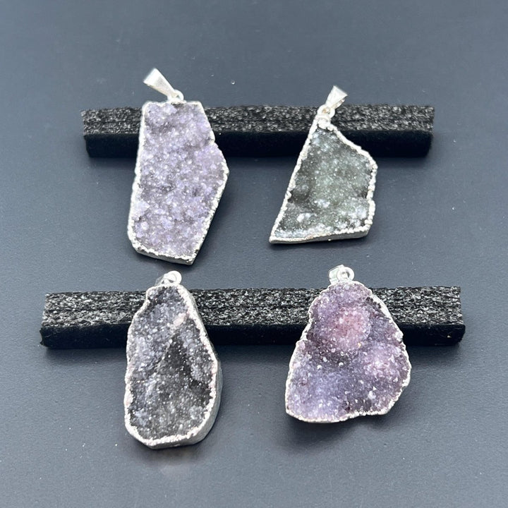 Amethyst Multicolor Druzy Crystal Silver PendantCrystal River Gems