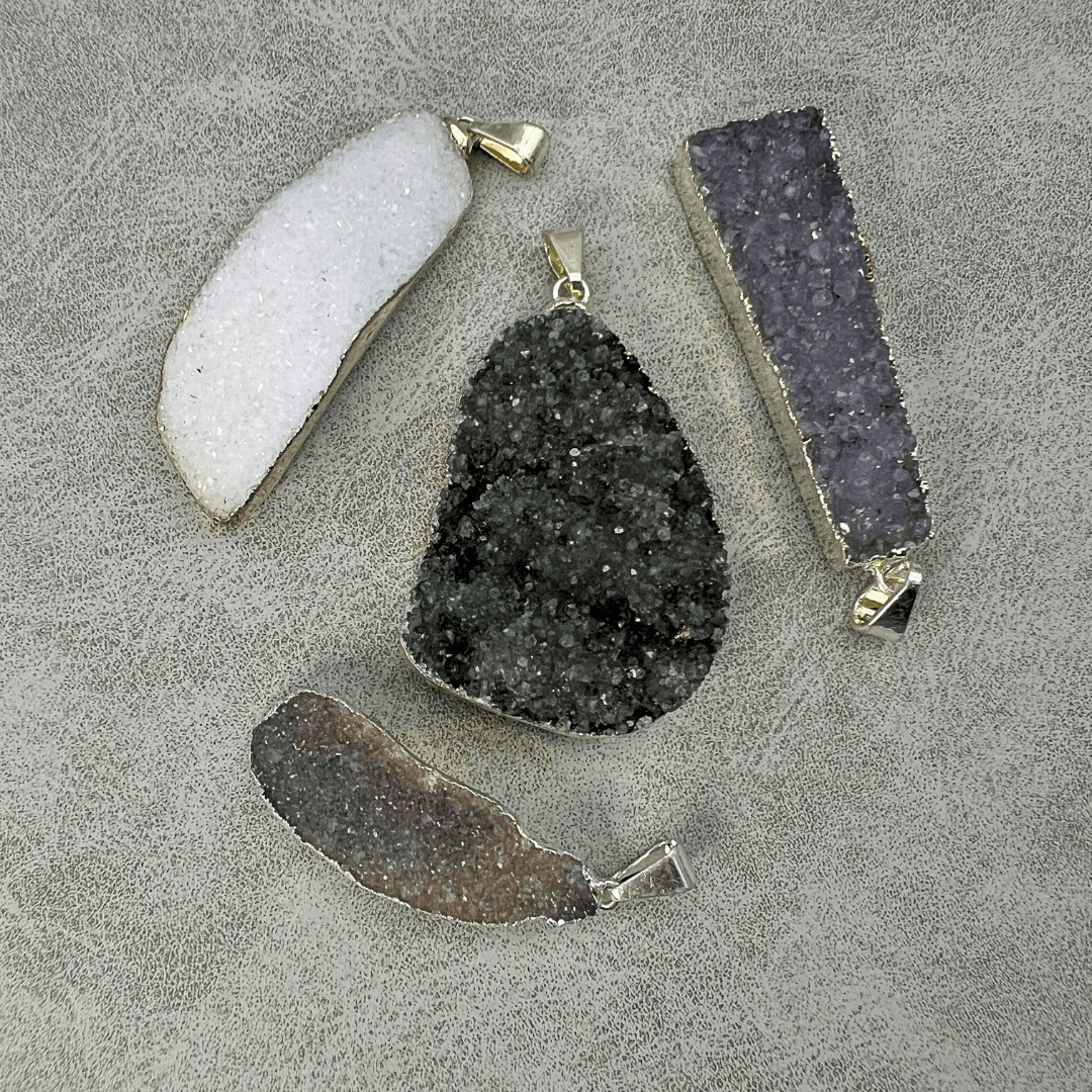 Amethyst Multicolor Druzy Crystal Silver PendantCrystal River Gems
