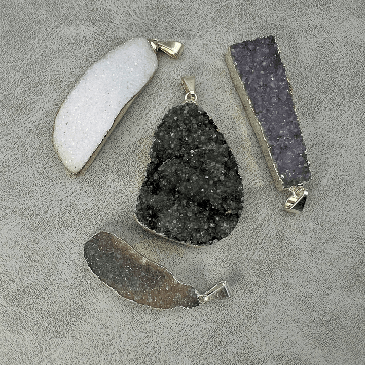 Amethyst Multicolor Druzy Crystal Silver PendantCrystal River Gems