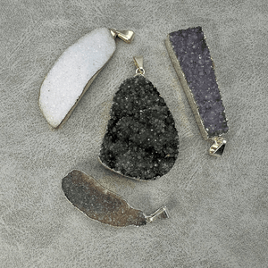 Amethyst Multicolor Druzy Crystal Silver Pendant