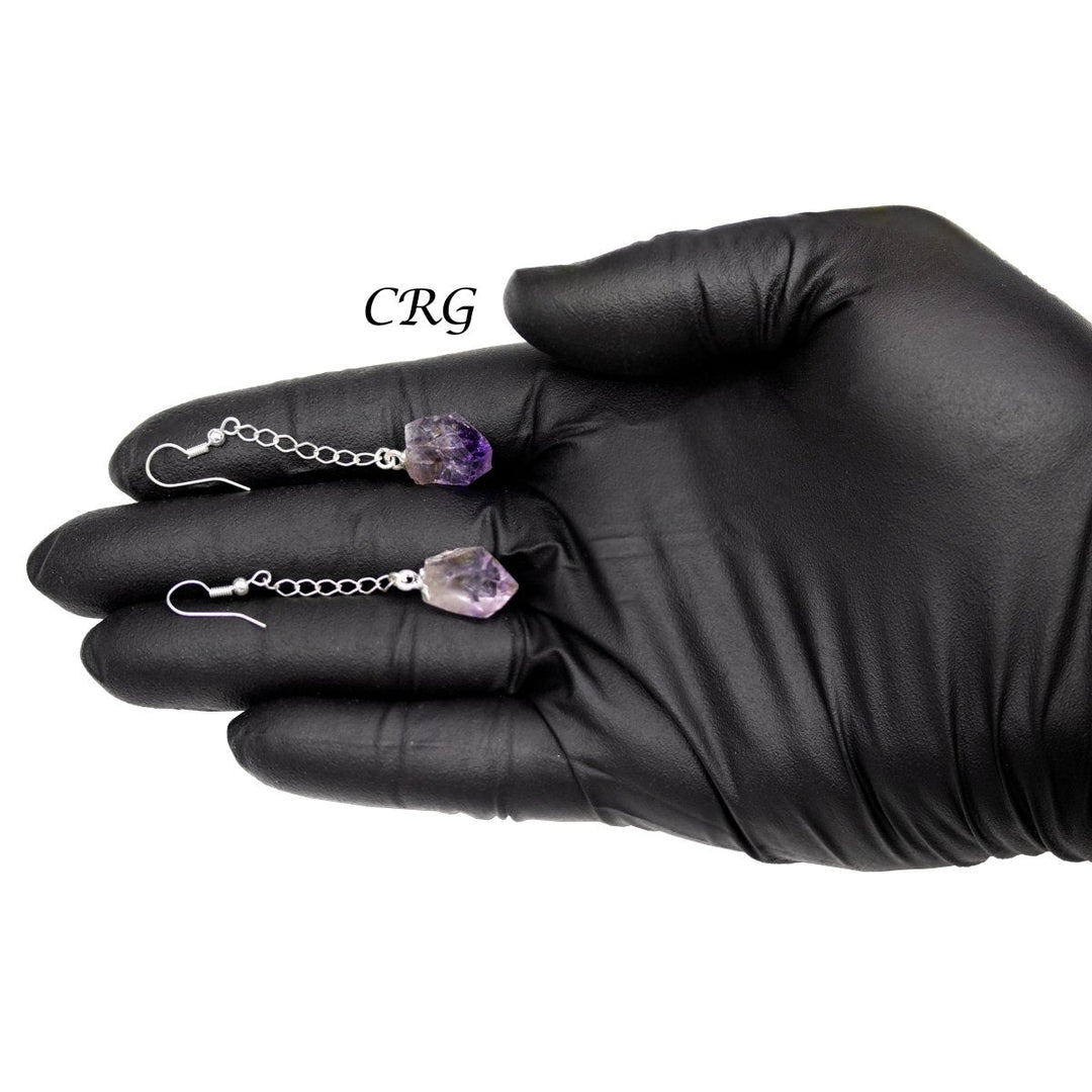 Amethyst Point Earrings with Silver Plated Wire (2 Inches) (1 Pair)Crystal River Gems