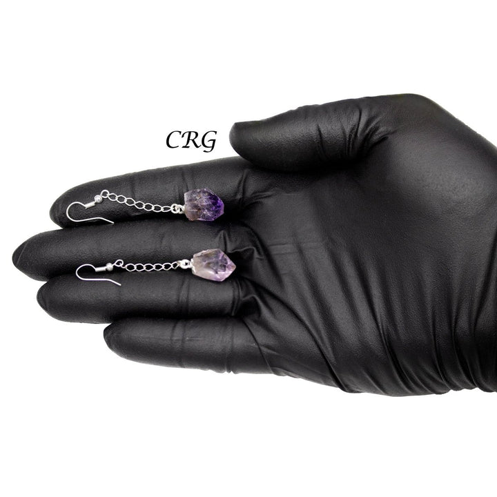 Amethyst Point Earrings with Silver Plated Wire (2 Inches) (1 Pair)Crystal River Gems