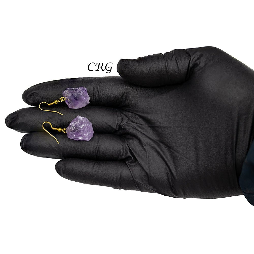 Amethyst Rough Earrings with Gold Plated Wire (0.5 To 1 Inch) (1 Pair)Crystal River Gems