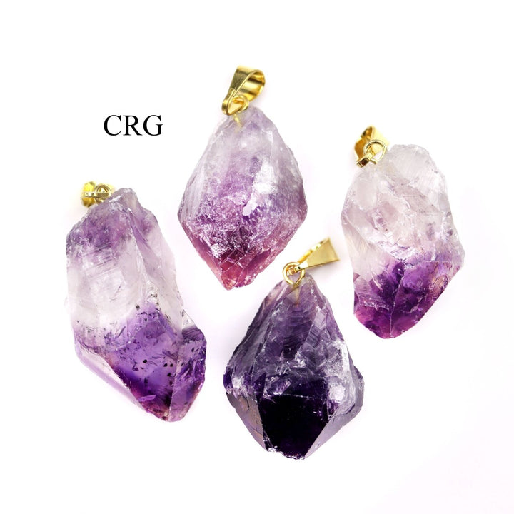 Amethyst Rough Point Pendant with Gold Bail (4 Pieces) Size 1 to 2 Inches Crystal Jewelry CharmCrystal River Gems