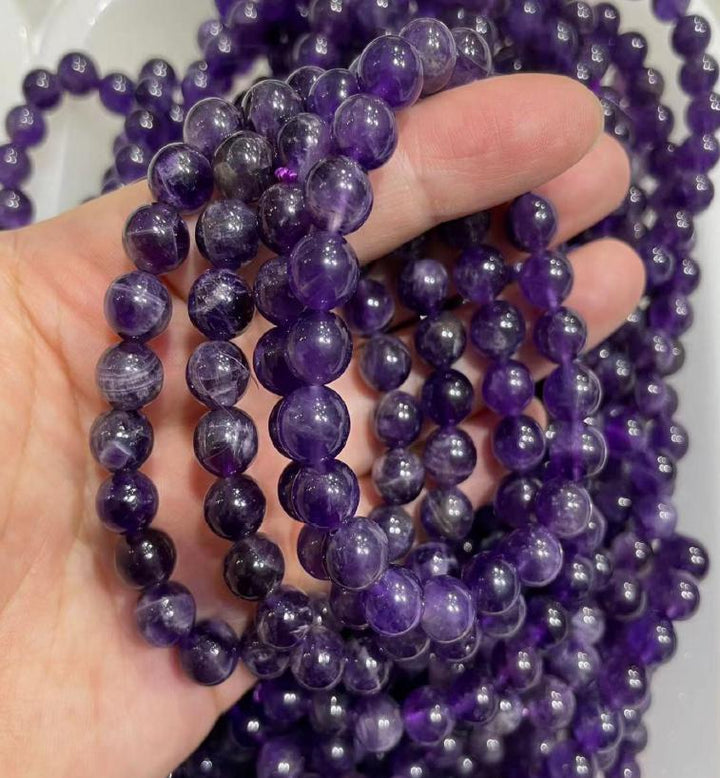 Amethyst Round Bead Stretch Bracelet (8 mm)Crystal River Gems