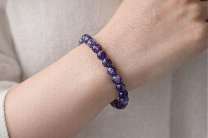 Amethyst Round Bead Stretch Bracelet (8 mm)Crystal River Gems