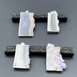 Amethyst Slice Druzy Crystal Edge Silver Pendant