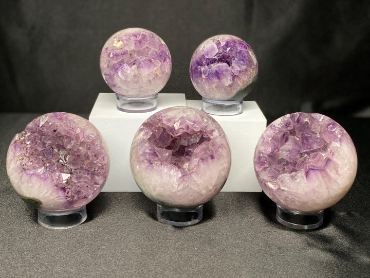 Amethyst Spheres Bundle Lot (5 Pieces) Bulk Wholesale Gemstone Décor CollectionCrystal River Gems