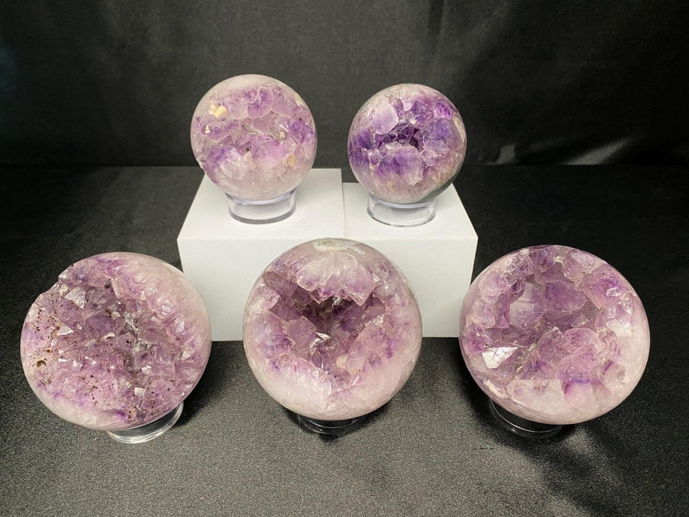 Amethyst Spheres Bundle Lot (5 Pieces) Bulk Wholesale Gemstone Décor CollectionCrystal River Gems