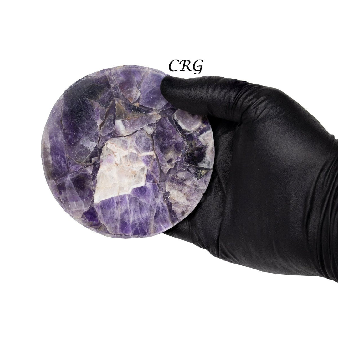 Amethyst Top-Polished Round Resin Coaster (1 Piece) Size 4 Inches Crystal Gemstone Home Decor