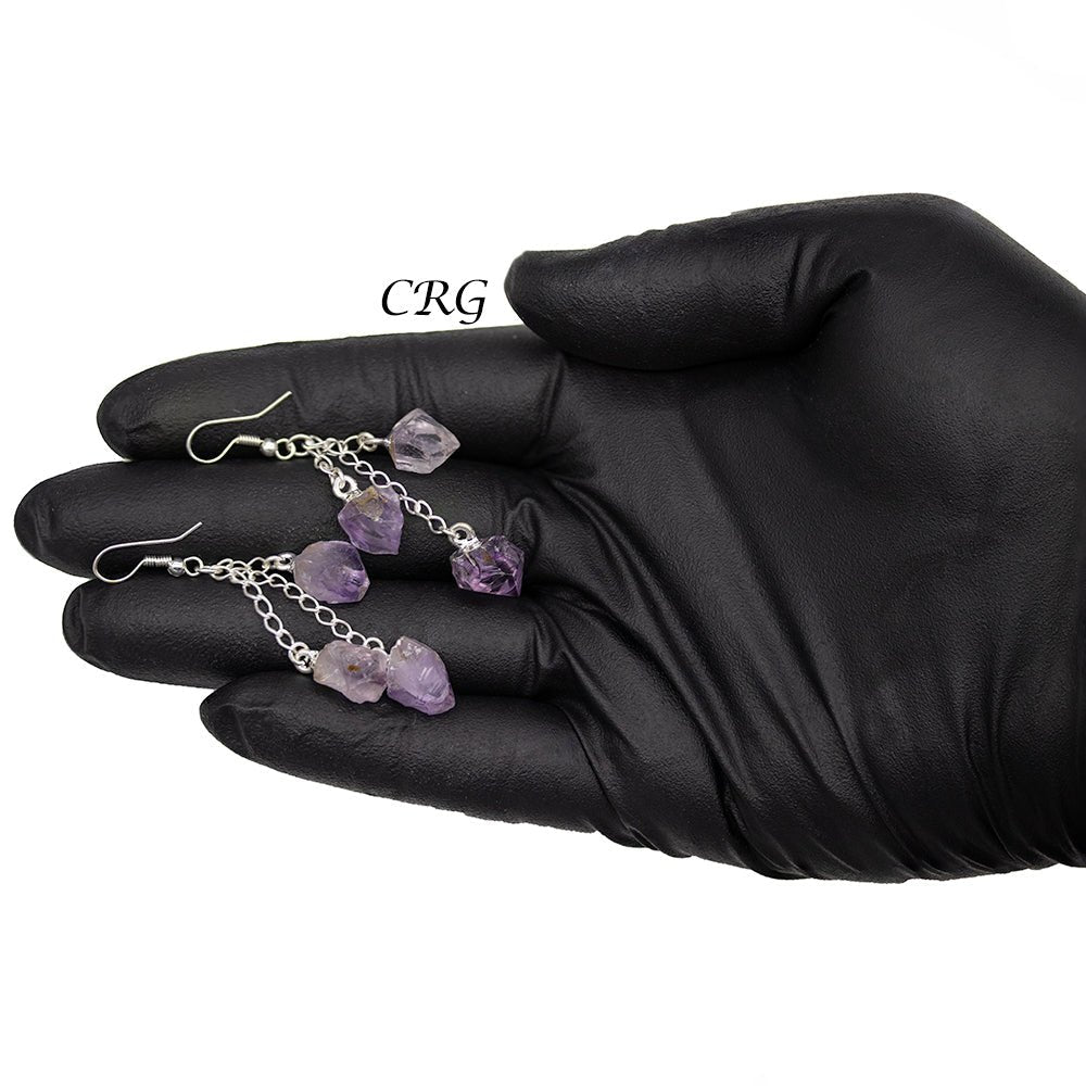Amethyst Triple Point Earrings with Silver Plated Wire (2 Inches) (1 Pair)Crystal River Gems