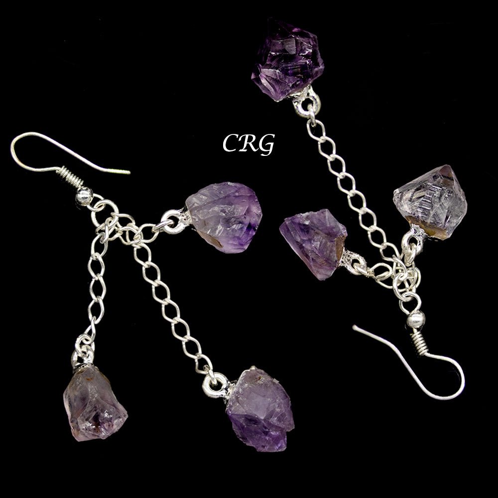 Amethyst Triple Point Earrings with Silver Plated Wire (2 Inches) (1 Pair)Crystal River Gems