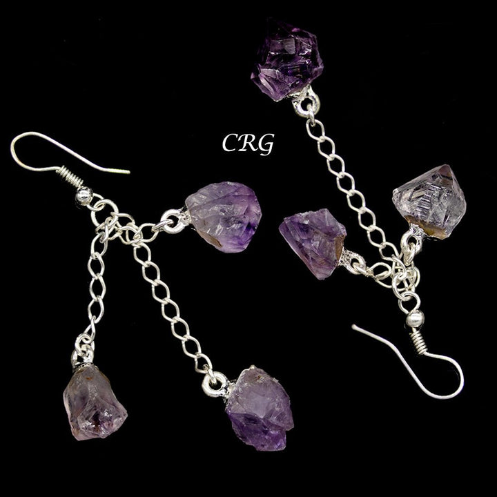 Amethyst Triple Point Earrings with Silver Plated Wire (2 Inches) (1 Pair)Crystal River Gems
