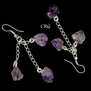 Amethyst Triple Point Earrings with Silver Plated Wire (2 Inches) (1 Pair)