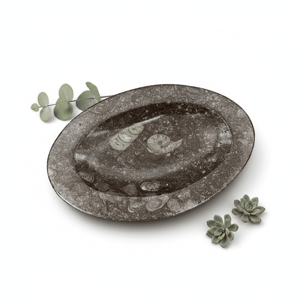 Ammonite and Orthoceras Fossil Oval Dish (1 Piece)Crystal River Gems