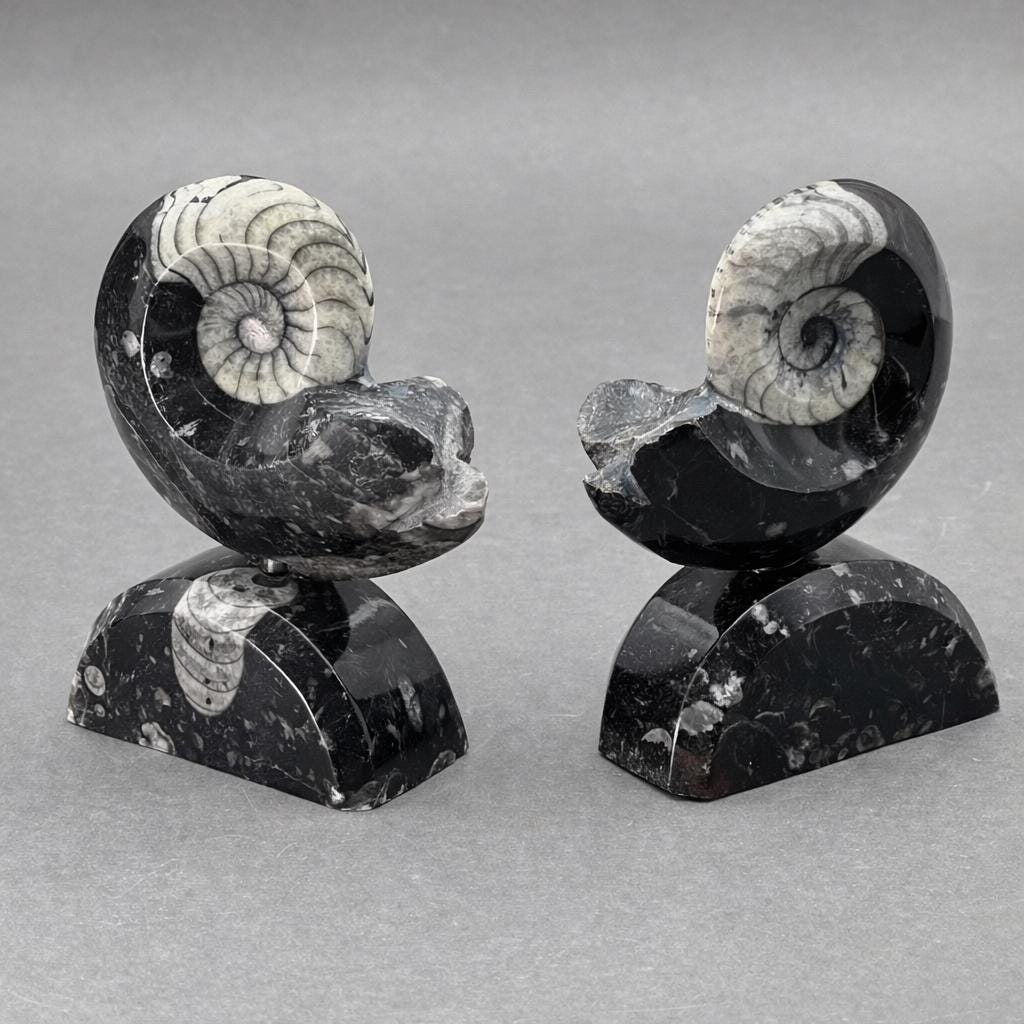 Ammonite with Orthoceras stand (1 Piece) 4 to 5 inches Crystal Gemstone Home DecorCrystal River Gems