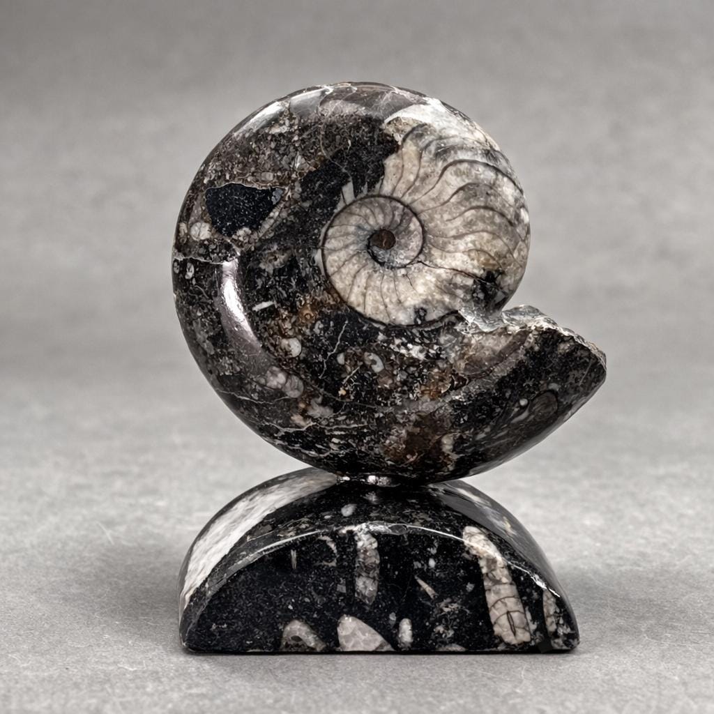 Ammonite with Orthoceras stand (1 Piece) 4 to 5 inches Crystal Gemstone Home DecorCrystal River Gems