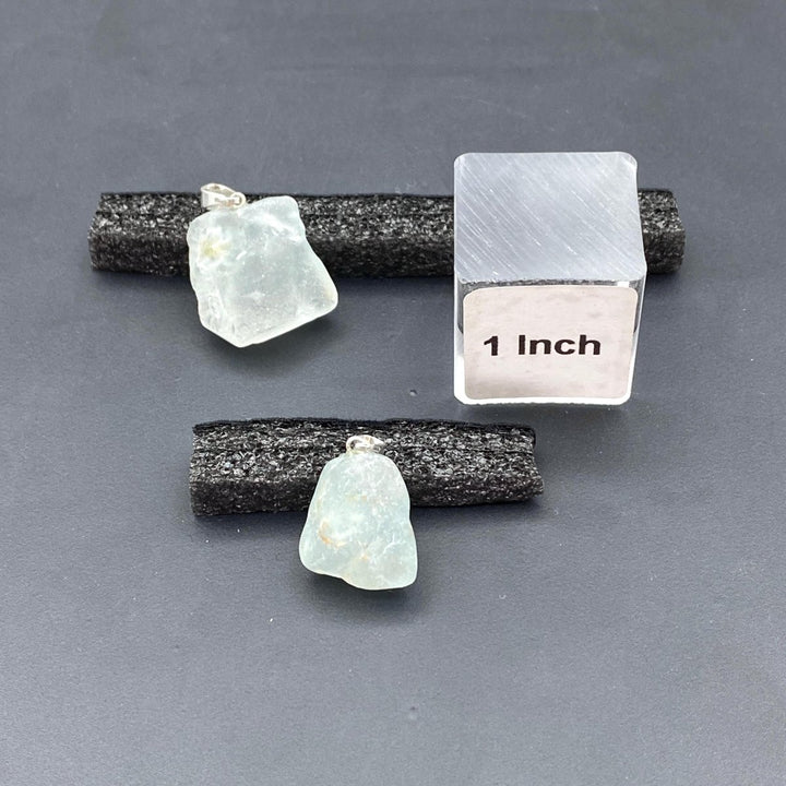 Aquamarine Mini Raw Stone Silver Bail PendantCrystal River Gems