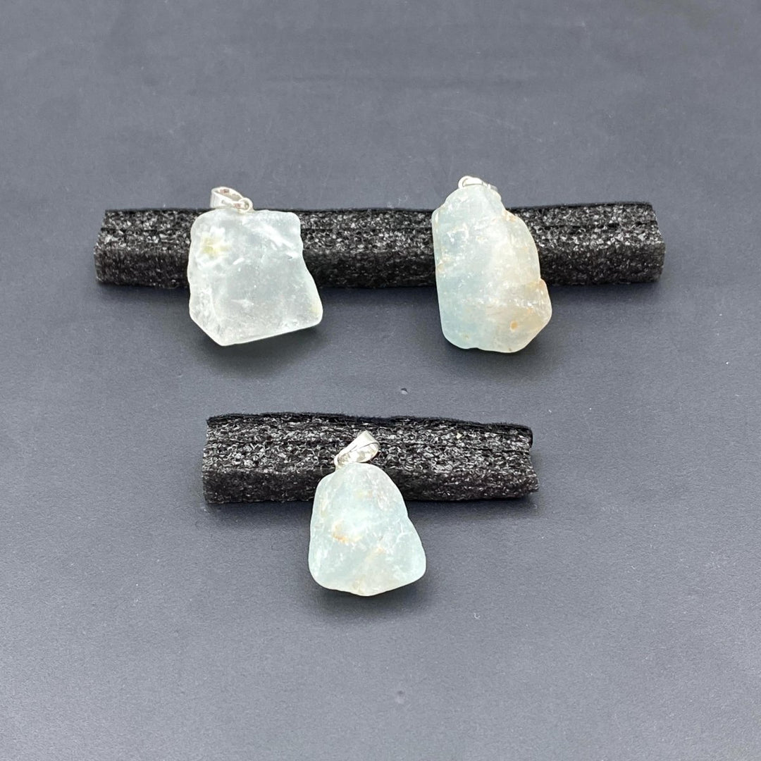 Aquamarine Mini Raw Stone Silver Bail PendantCrystal River Gems