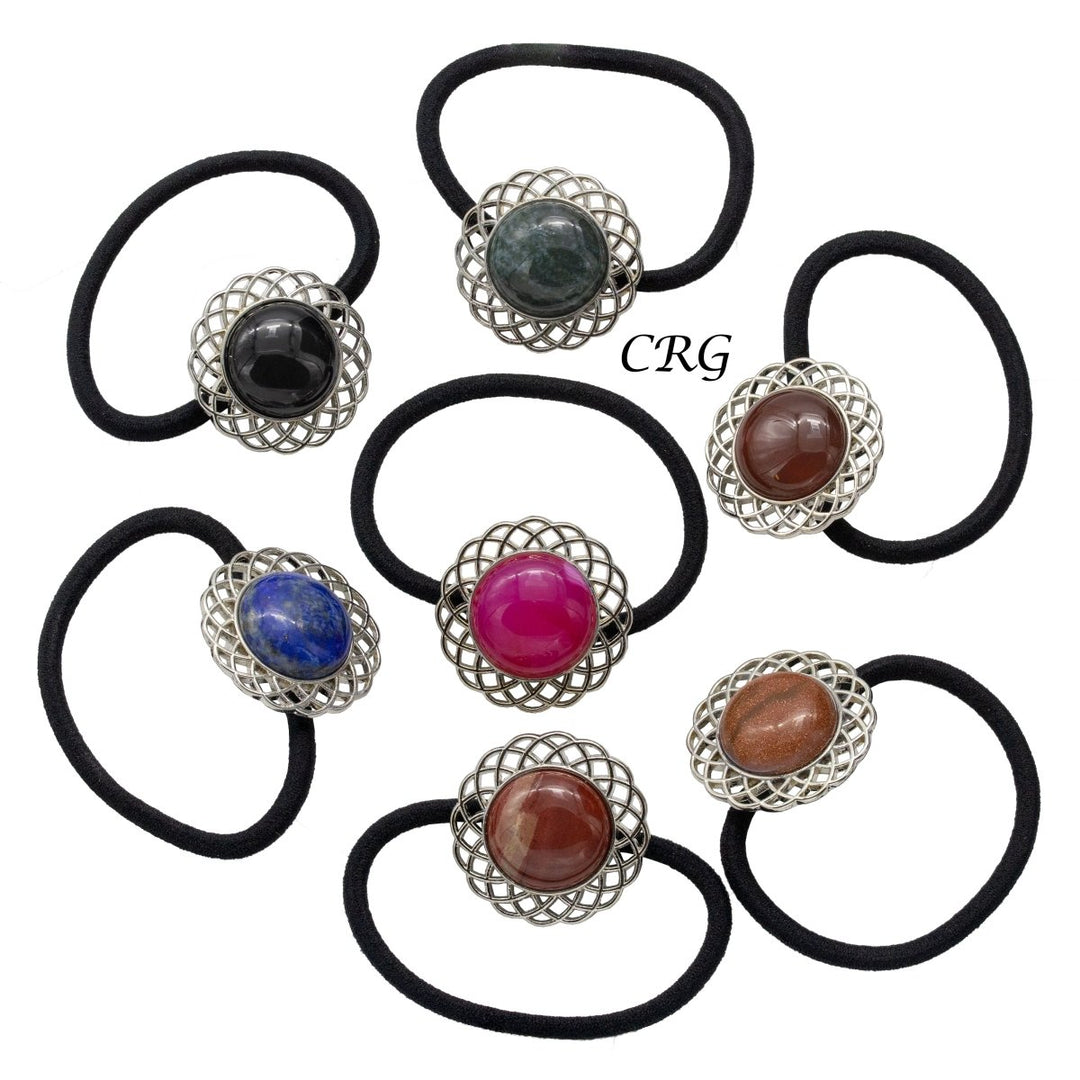 Assorted Gemstone Elastic Hair Tie (10 Pieces) Size 1 Inch Mixed Crystal Minerals