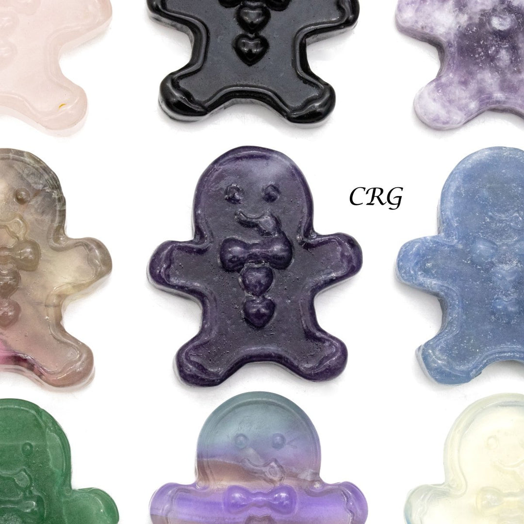 Assorted Gemstone Gingerbread Man (4 Pieces) Size 1.5 Inches Mixed Crystal CarvingsCrystal River Gems