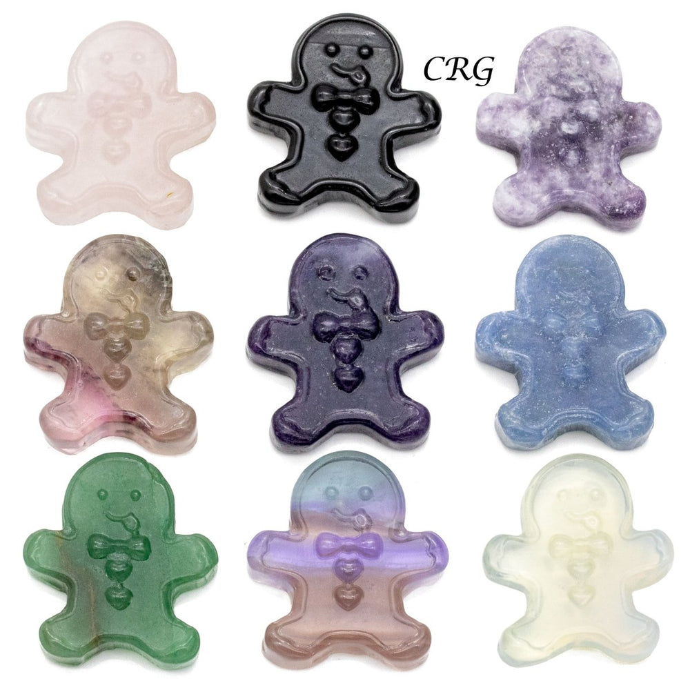 Assorted Gemstone Gingerbread Man (4 Pieces) Size 1.5 Inches Mixed Crystal CarvingsCrystal River Gems