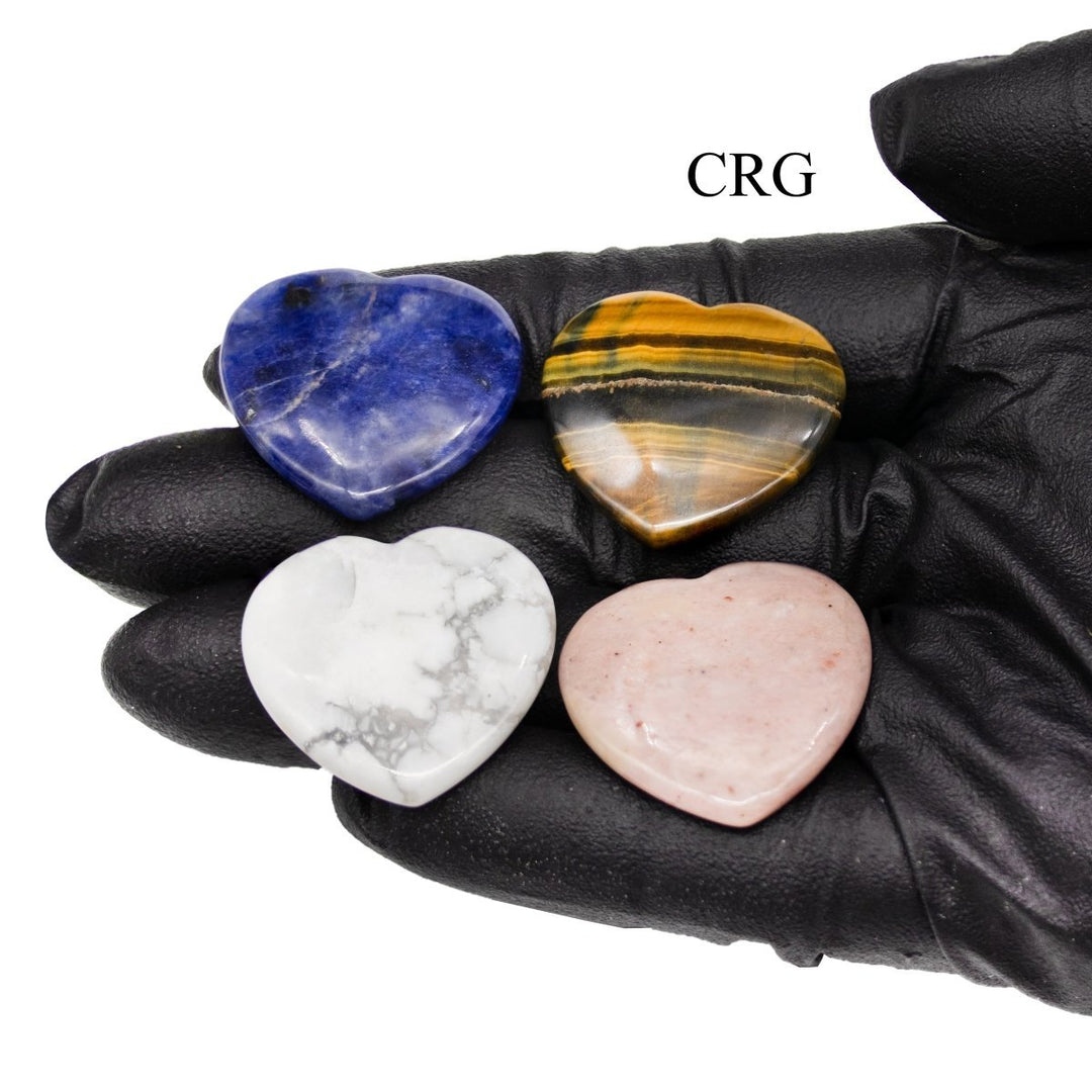 Assorted Gemstone Hearts (60 Pieces) Size 30 mm Mixed Crystal Rounded Shapes