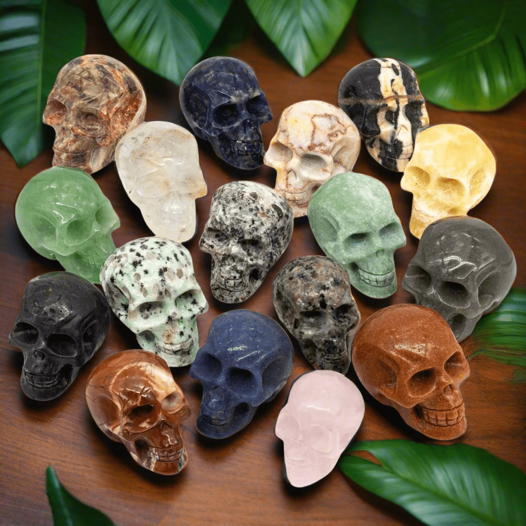 Assorted Gemstone Skulls Size 2 Inches Mixed Crystal CarvingsCrystal River Gems