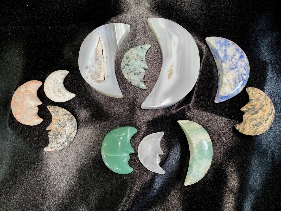 Assorted Moon Bundle Lot (11 Pieces) Bulk Wholesale Gemstone Décor CollectionCrystal River Gems