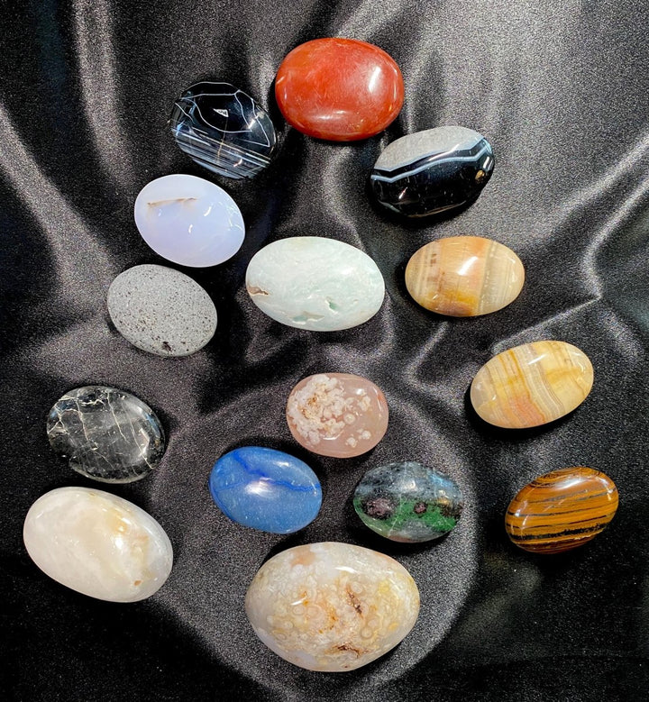 Assorted Palm Stone Bundle Lot (15 Pieces) Bulk Wholesale Gemstone Décor CollectionCrystal River Gems